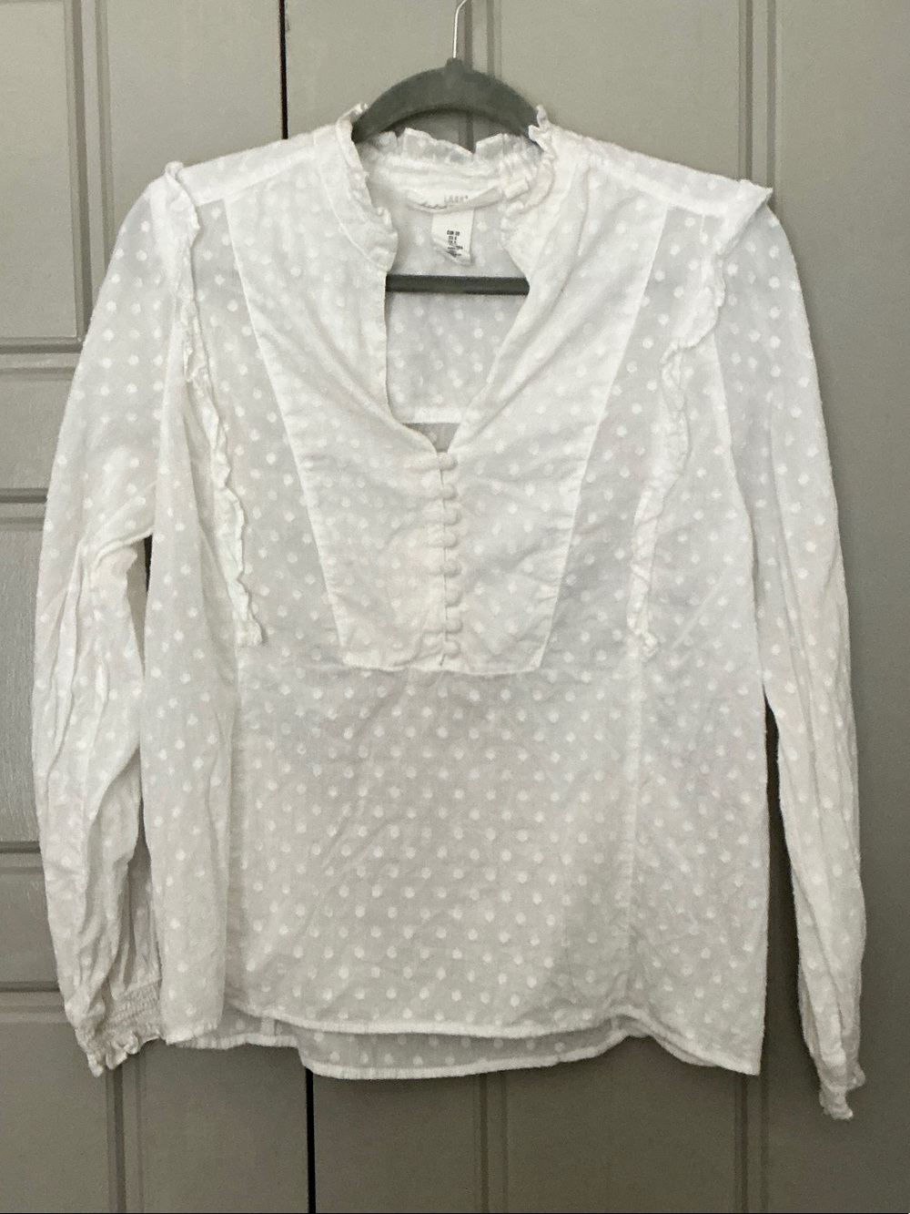 H&M L.O.G.G. White Long Sleeve Henley Blouse Size 6 Like New Casual Top